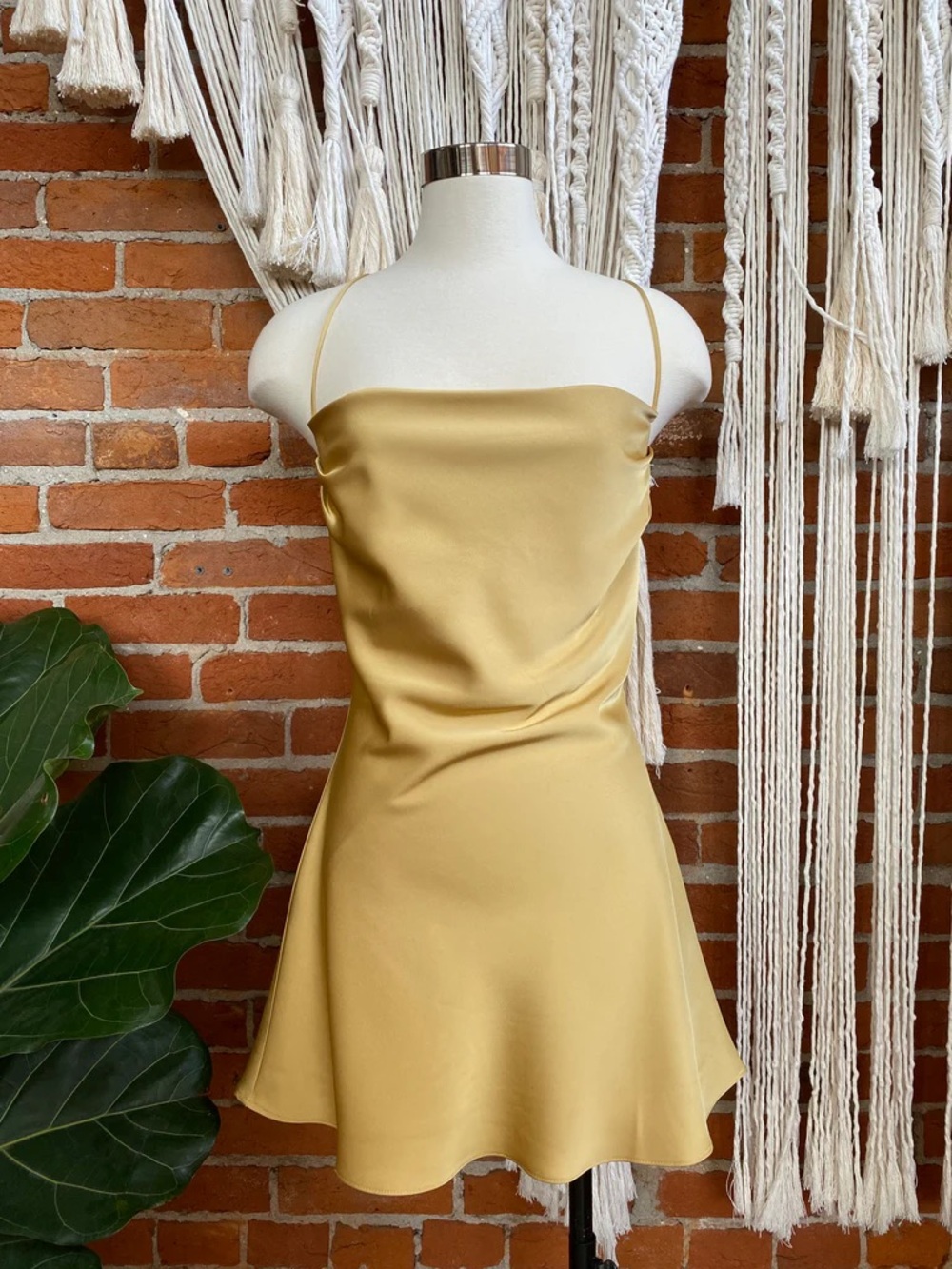 NWT SAGE The Label Italian Romance Satin Slip Mini Dress Dusty Gold Size Medium